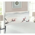 thumbnail image 2 of East Headboard, Japanese Nature Landscape National Sakura Flower over Himalayas and Flying Gulls, Upholstered Decorative Metal Bed Headboard with Memory Foam, Twin Size, Beige Red Black, by Ambesonne, 2 of 4