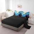 thumbnail image 5 of Castle Fairy Stained Glass Whale King Bedding 7pcs,Jellyfish Coral Underwater Tile King Bed in a Bag,Cyan Navy,Black Reversible, 5 of 7
