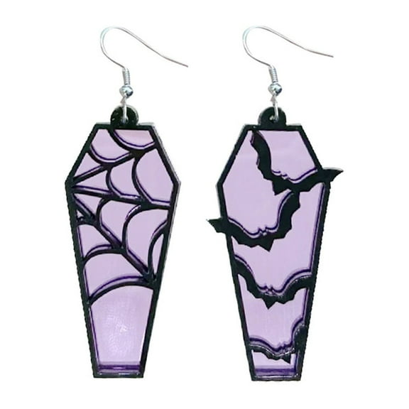 BNNG Coffin Earrings For Halloween Bat Wing Earrings For Halloween Spooktacular Halloween Earrings Unique Acrylic Coffin & Bat Jewelry For Women's Party Funny Pumpkin Earrings