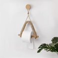 thumbnail image 1 of Soporte de papel higiénico de madera de cuerda, gran soporte único de papel de seda colgante de madera de ratán para pared, 1 of 5