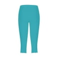 thumbnail image 4 of Jzuxvd Womens High Waist Basic Solid Cotton Soft Capri Leggings Turquoise L, 4 of 5