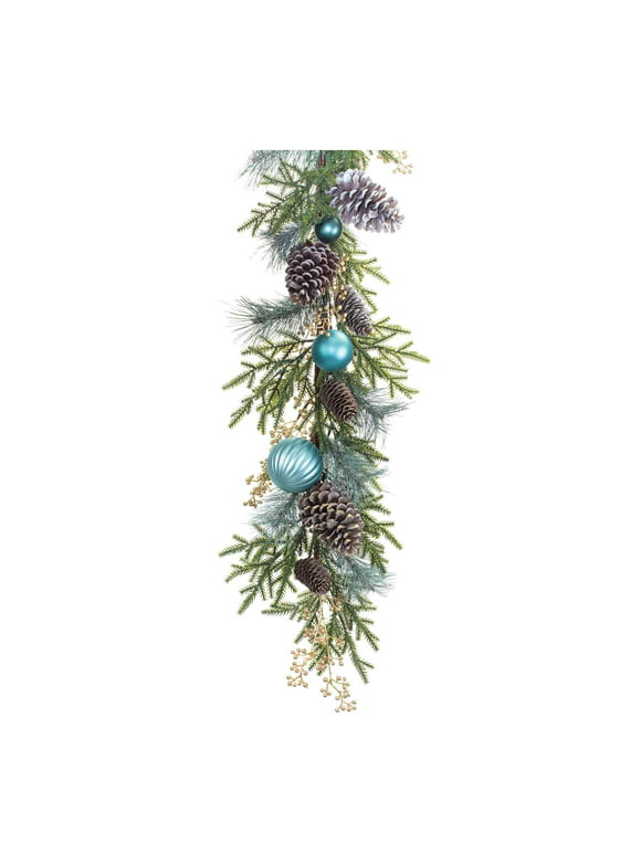 Melrose Set of 2 Pine Artificial Christmas Garlands with Blue Ball Ornaments 2.75' x 12"