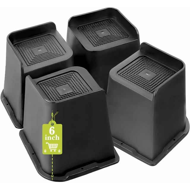Bed Risers 2 inch, 3 inch, 4 inch, 6 inch, 8 inch Heavy Duty, Oversized Furniture Riser for Couch Sofa Table Chair Leg Frame Dorm, Support up to 6000 Lbs (Black 4 Pack, 6 inch)
