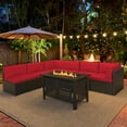 thumbnail image 3 of YODOLLA 7-Piece Patio Furniture Set with 43" Fire Pit Table, Rattan Wicker Outdoor Sectional Sofa Couch with Table Patio Conversation Set for Lawn& Backyard In Brown& Red, 3 of 9