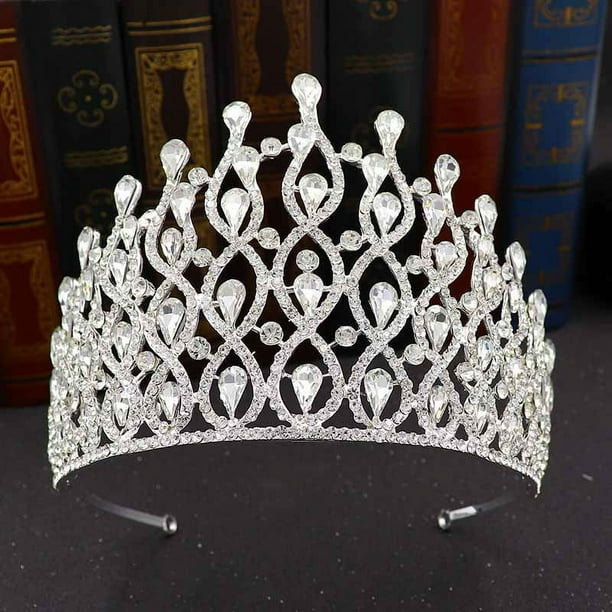 Zhuge Tiara de boda para novia, diadema de princesa, corona de novia, joyería para el cabello con diamantes de imitación de cristal, decoración para novia, cumpleaños, graduación, boda (plateada)