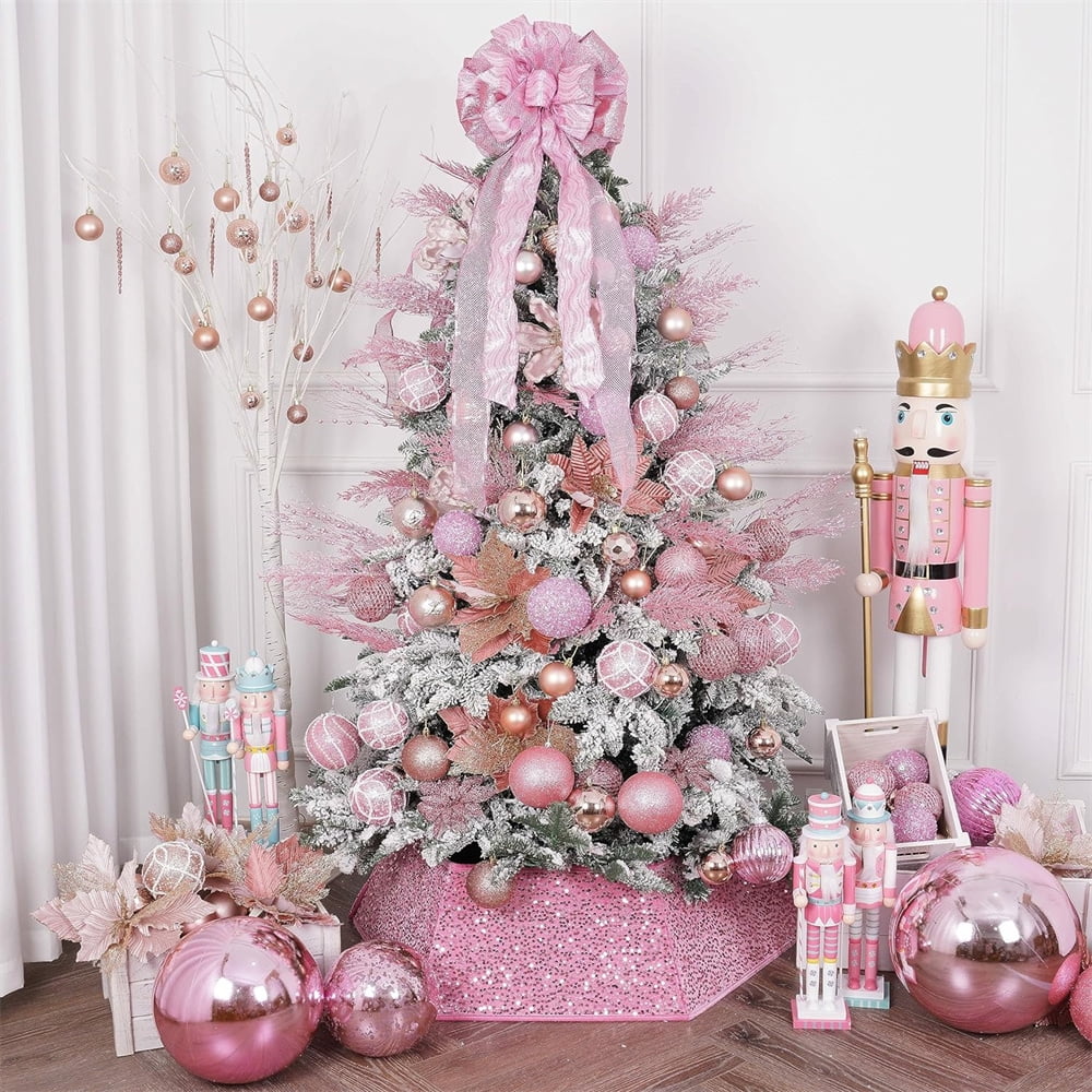NOGIS Christmas Glitter Twigs 24pcs Artificial Pine Tree Picks for Christmas Tree Ornaments fillers, DIY Xmas Wreath, Crafts, Garland, Holiday, Party, Wedding and Home Decoration (Pink)