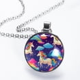 thumbnail image 2 of Robot Unicorn Attack Glass Design Circle Pendant Women's Necklace, 2 of 5