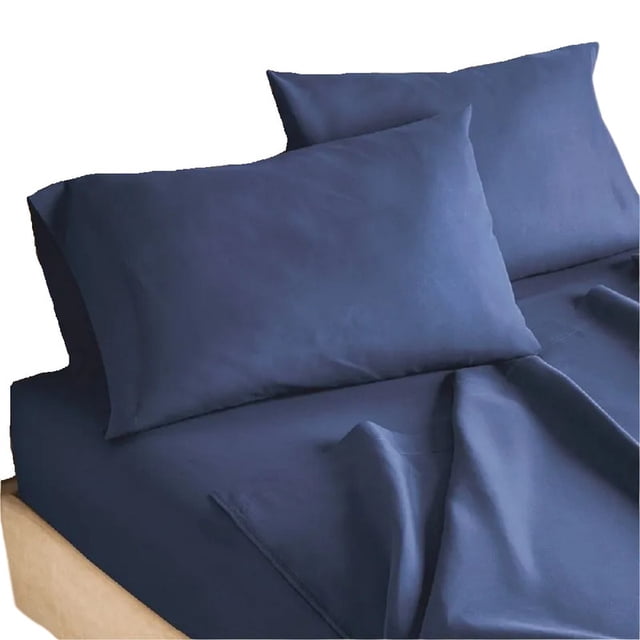 Juego Sábana Esencial Marino Liso Queen Size Suave Concord