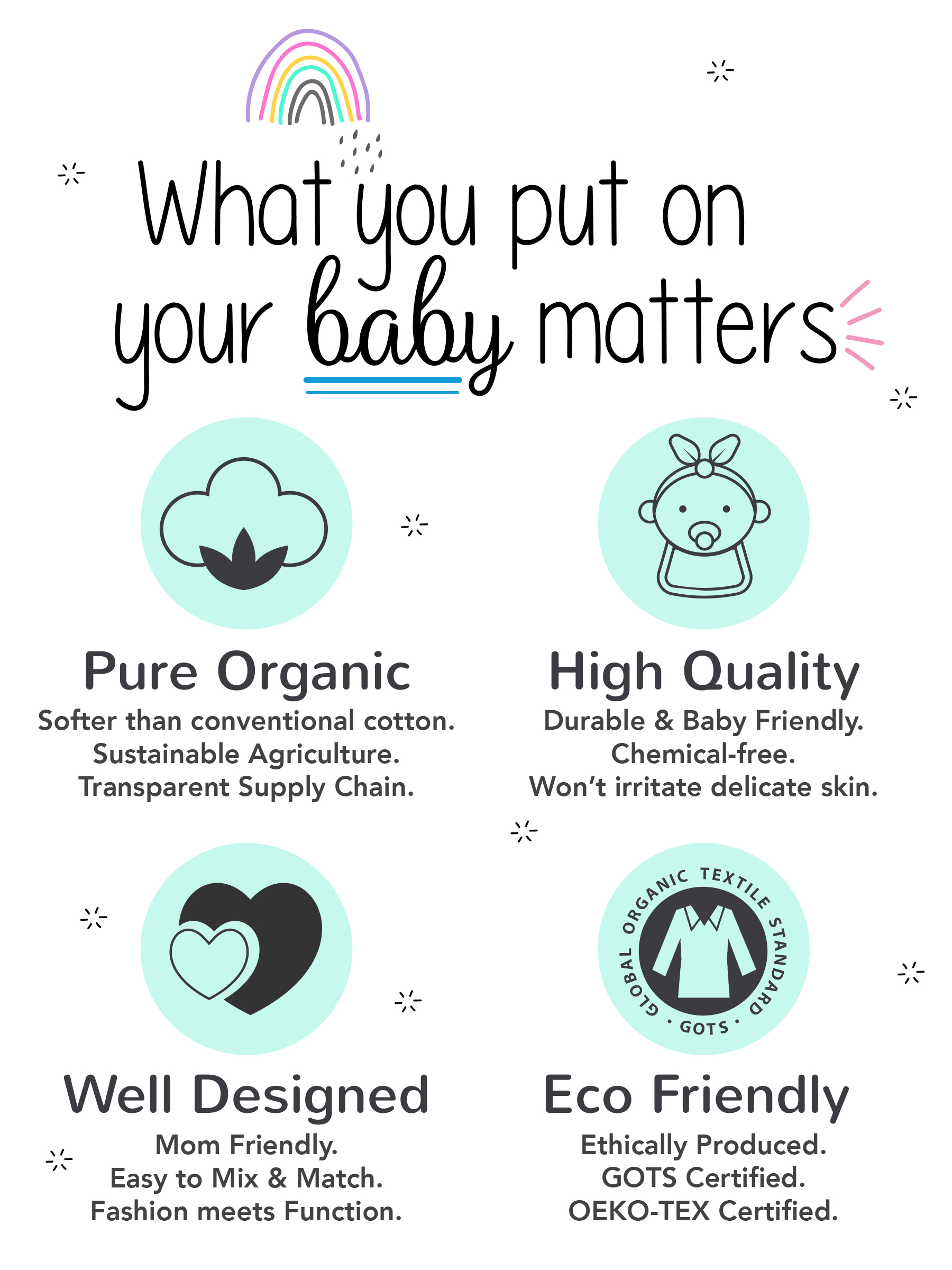 Little Star Organic Baby 5Pk Short Sleeve Bodysuits, Size Newborn-24M