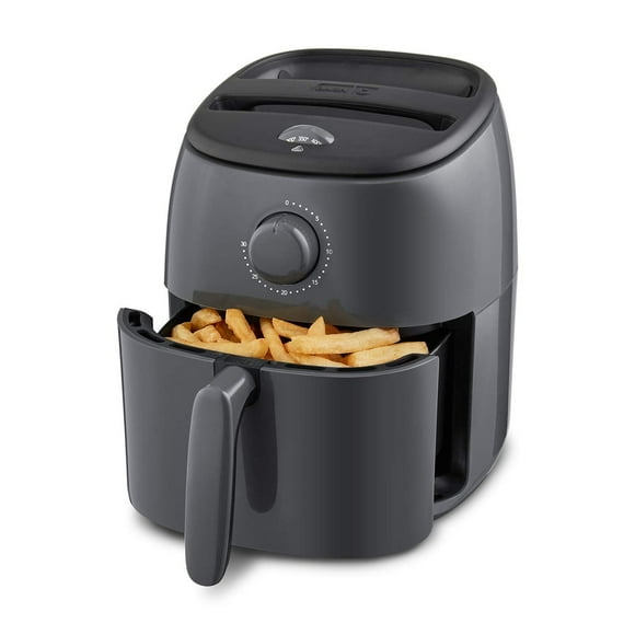 DASH DCAF200GBGY02 Tasti Crisp - Cocina de horno eléctrica con control de temperatura, cesta antiadherente, guía de recetas + función de apagado automático, 1000 vatios, 2.6 galones, color gris