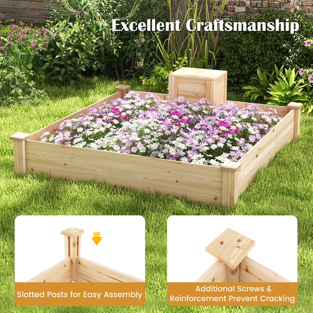 Spaco 49" x 49" x 10" Raised Garden Bed with Compost Bin and Open-ended Bottom-Natural, Outdoor Elevated Flower Box for Backyard/Patio/Gardener