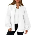 thumbnail image 6 of Zip Up Sweatshirt Women No Hood Long Sleeve Jacket Collar With Pockets Casual Loose Streetwear Athletic Sweatshirts White S, 6 of 7