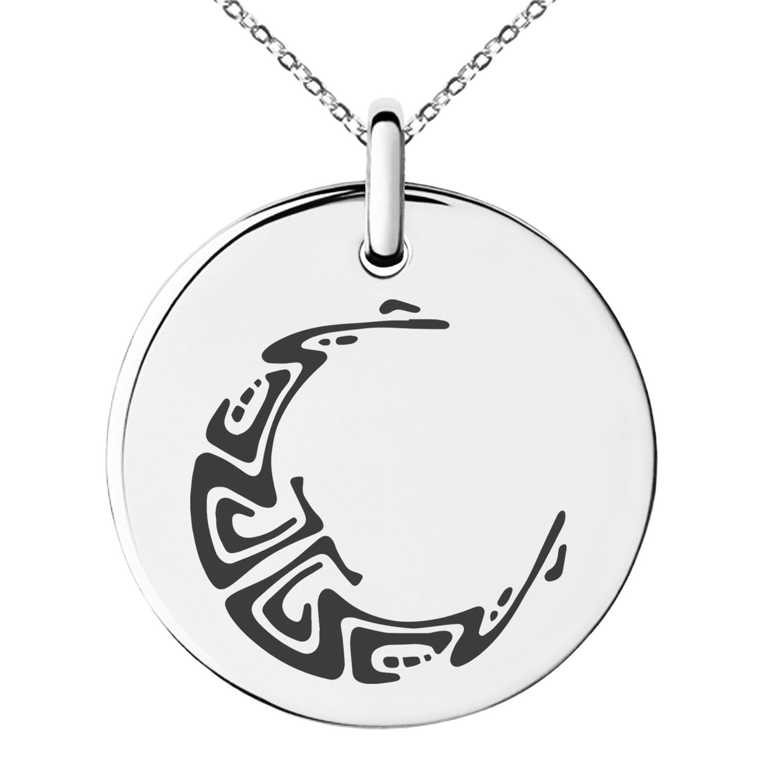 Stainless Steel Mayan Crescent Moon Rune Engraved Small Medallion ...