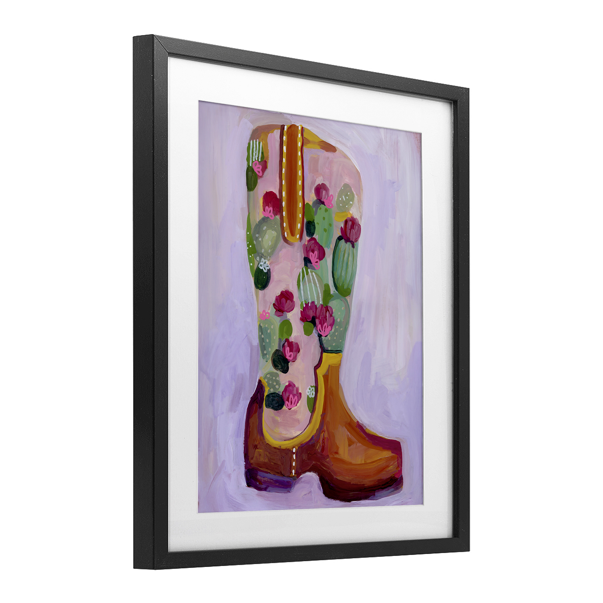 Desert Day Dream Boots Black Framed Print Under Glass, design by Ashley Davis