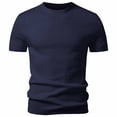 thumbnail image 2 of WIZUTIZ Men's Knitted Shirt Solid Cable Knit Vintage Short Sleeve Pullover Round Neck Lightweight Breathable Retro Summer Top Casual Everyday Shirt, 2 of 4