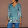 thumbnail image 2 of DondPO Womens Tops Womens 3/4 Sleeve Tops Summer Casual V Neck Tshirt Ladies 2024 Floral Print Daily Tees Tunic Blouses Blouses for Women Oversized Tshirts for Women Blue L, 2 of 5