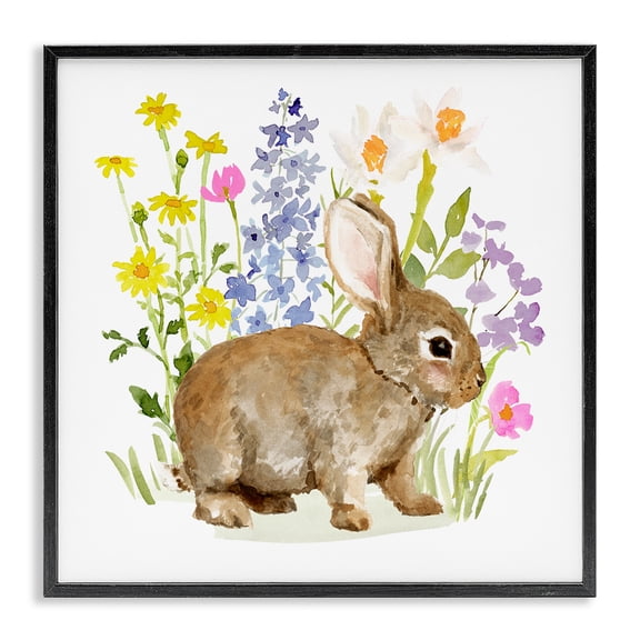 Stupell Industries Shabby Chic Baby Bunny with Florals Black Framed Giclee Art, 12 x 12, by Victoria Barnes