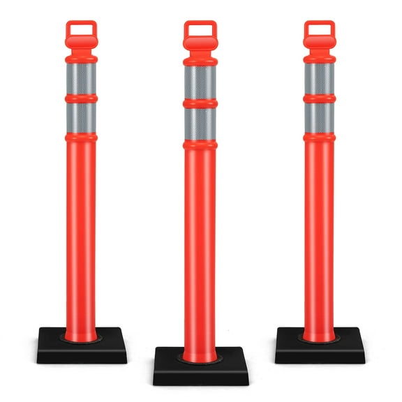 Costway 3 Pack Traffic Delineator Post Safety 45'' Traffic Barrier with Reflective Strips