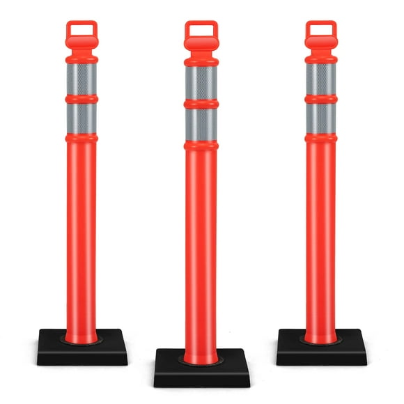 Costway 3 Pack Traffic Delineator Post Safety 45" Traffic Barrier with Reflective Strips