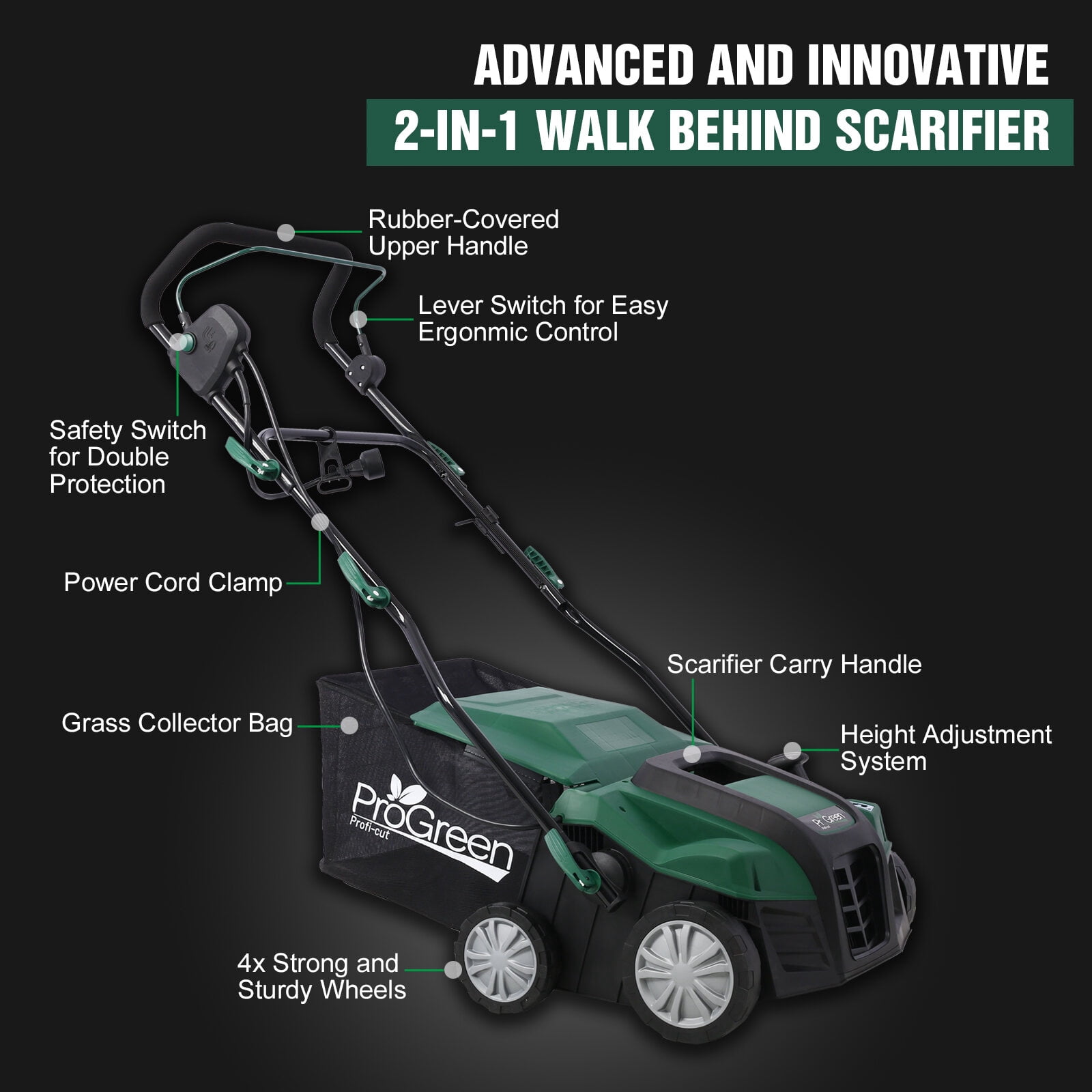 Garden Scarifier, 2-in-1 16INCH Dethatcher Scarifier,15 Amp Electric Lawn Dethatcher,Removable Collection Bag extra large 58QT,