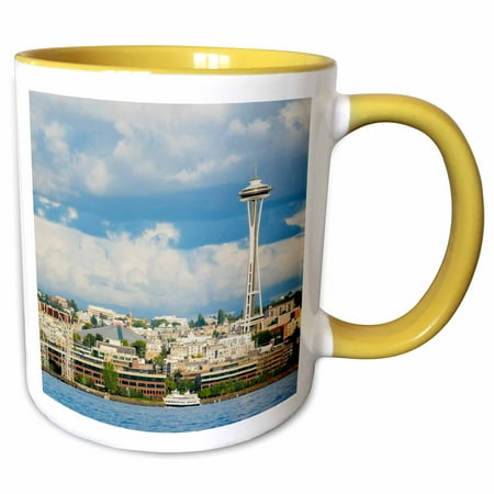 3dRose, Washington, Seattle. Seattle skyline from Elliott Bay., 11oz Two-Tone Yellow Mug