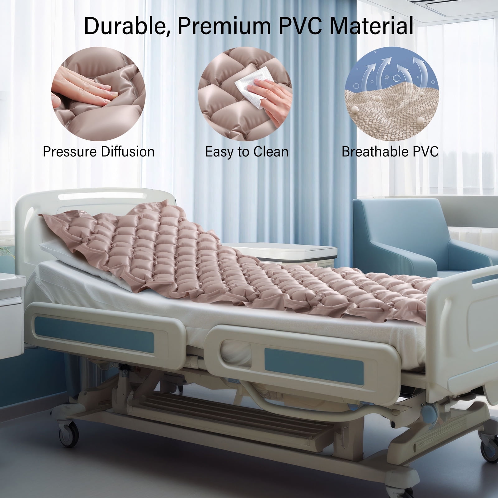 Naipo Alternating Air Pressure Mattress with Ultra-Quiet Pump,Prevents Bed Sores,Improves Microcirculation,for Hospital and Home Single Bed,Designed for Bedridden Patients