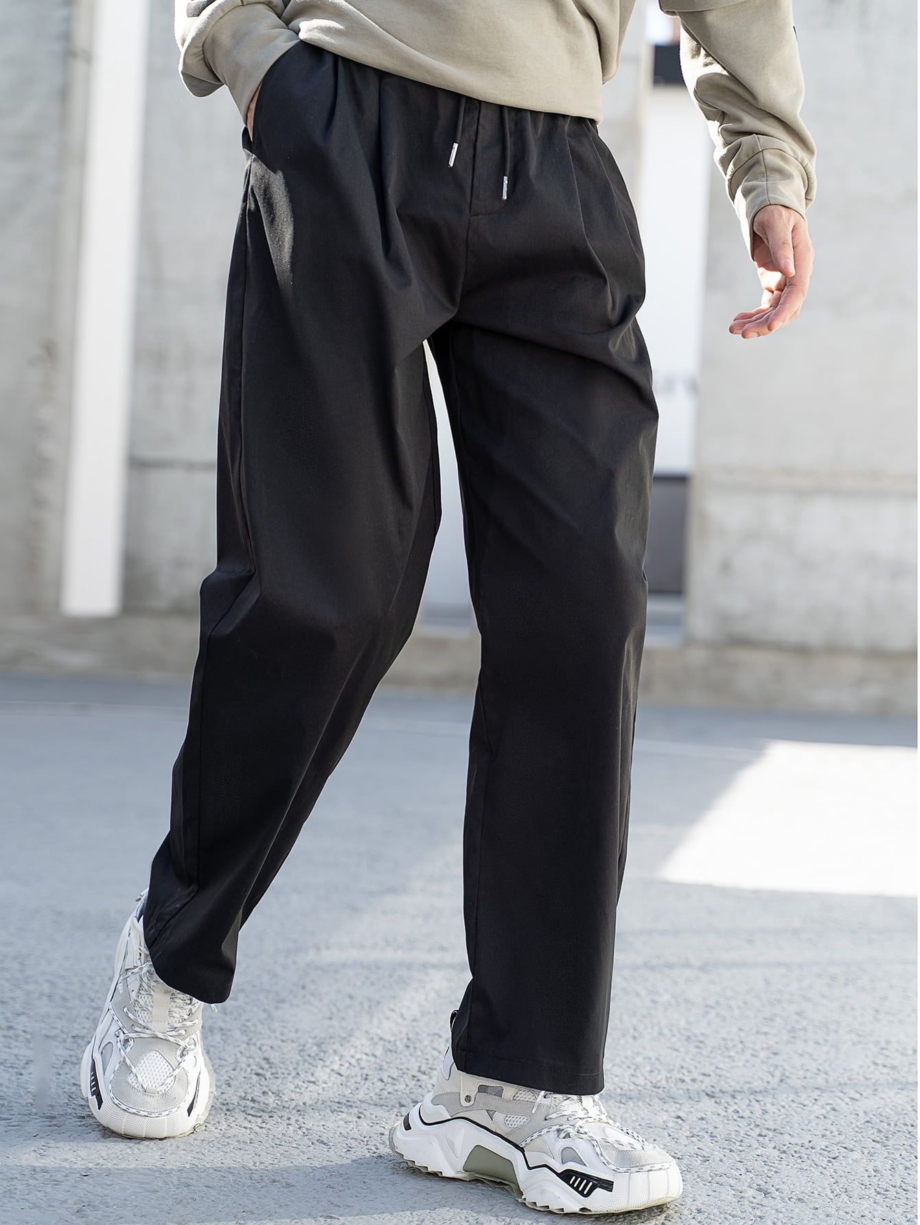 Men Drawstring Waist Slant Pocket Pants 