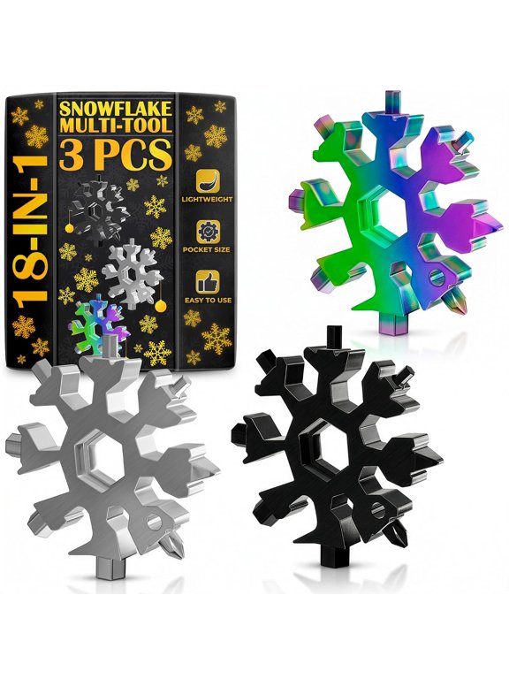 18 in 1 Snowflake Multi Tool Set of 3 Compact and Portable Stainless Steel Snowflake Multitool Keychain Screwdriver | Keychain Bottle Opener for Men | Universal Use for Travel, Home and Work