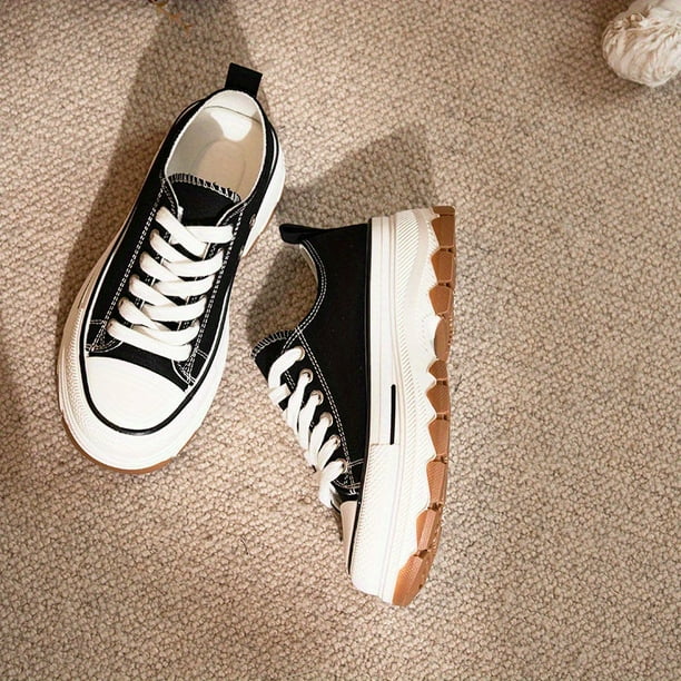 Zapatillas De Lona Con Plataforma Para Mujer, Zapatos Bajos Con Cordones A La Moda, Zapatos Para Caminar Versátiles Y Elegantes