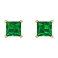 thumbnail image 3 of 14K Solid Gold Screw Back Stud Earrings for Women | 1 cttw Princess Cut Simulated Emerald | Yellow Gold, 3 of 5
