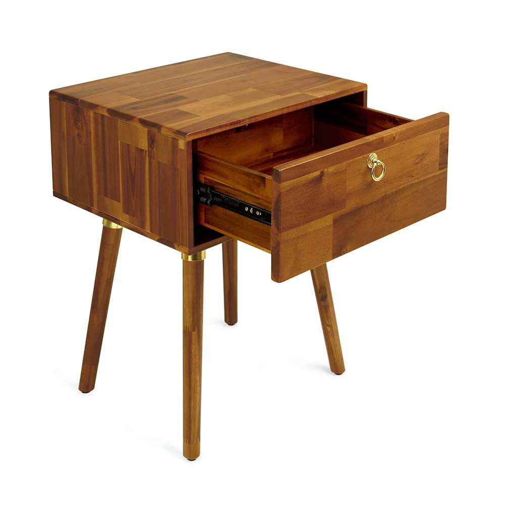 Ledan Nightstand, Modern Style, Solid Acacia Wood, Caramel