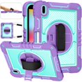 thumbnail image 2 of Dteck Case Compatible with iPad 10th Generaiton 10.9 inch 2022 Release,Shockproof Armor Heavy Duty Rubber Rugged Case 360 Rotating Kickstand Hand Strap Cover with Shoulder Strap,Purple+Mint, 2 of 9