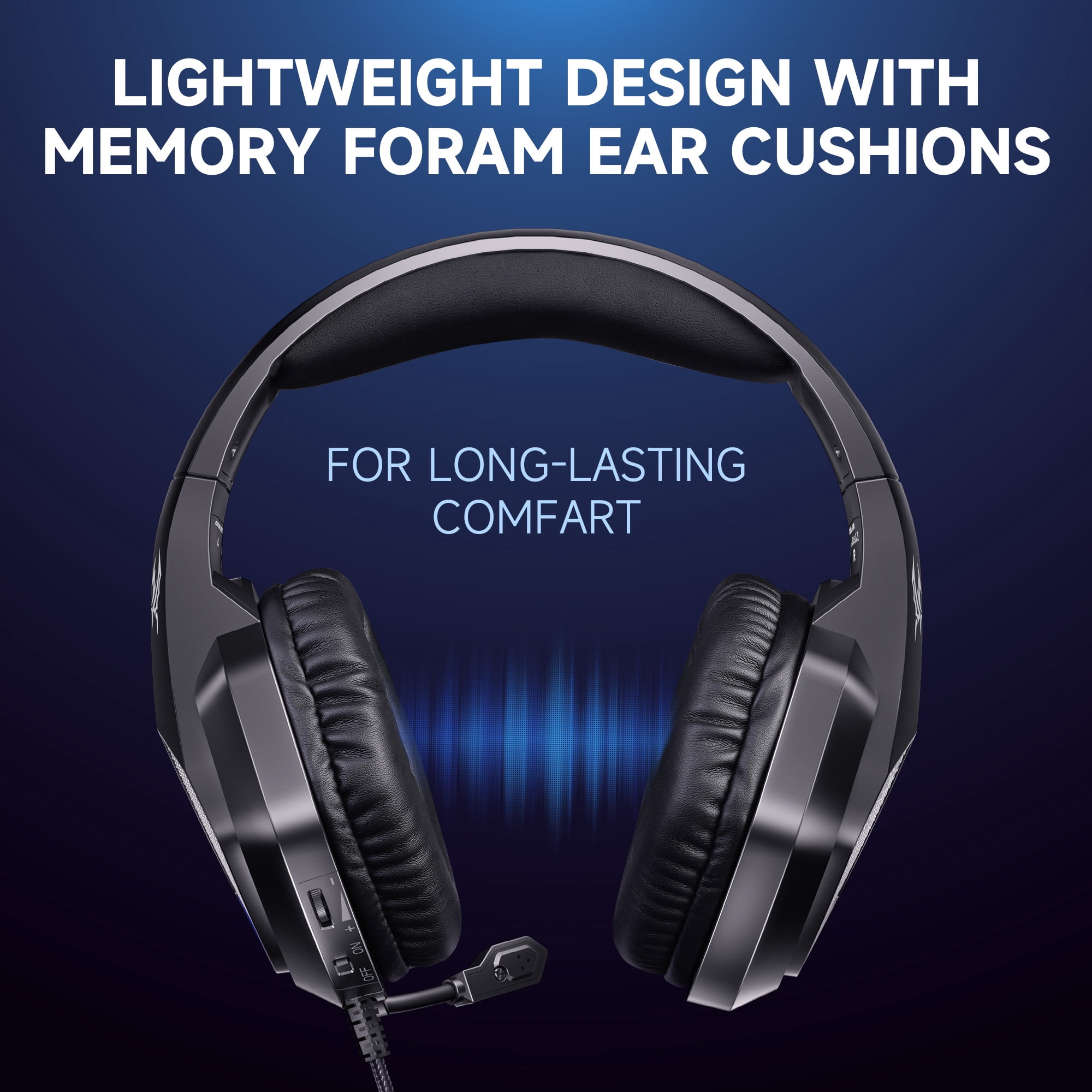 Gaming Headset for PS5, PS4, Xbox Series X/S, Xbox One, PC, Wired Over Ear Gaming Headphone with Noise Canceling Mic & Stereo Bass Surround Sound & LED Light - Black