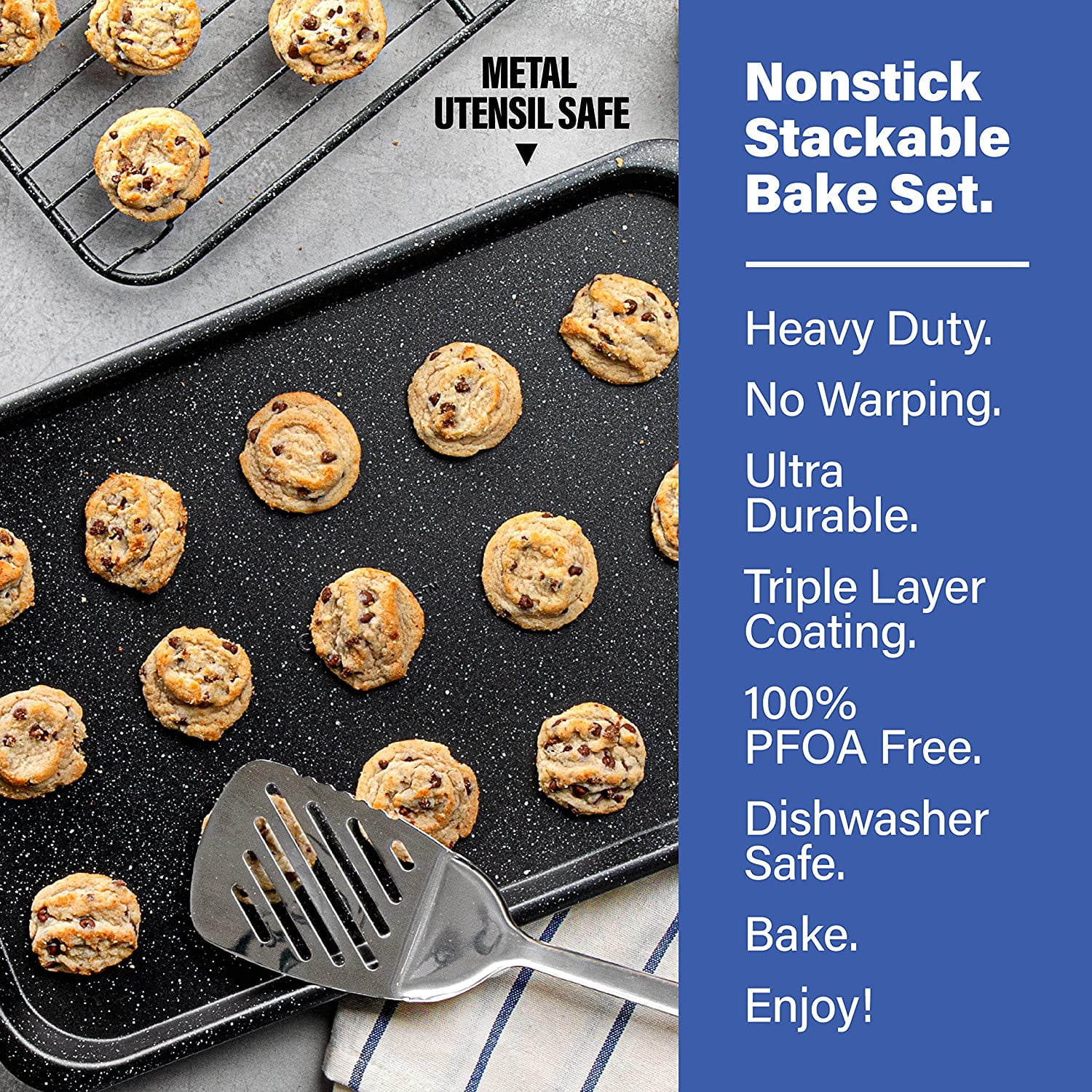 Granitestone Black 6 Pc Stackable Nonstick Bakeware Set With Oven Pans,  Baking Sheet, Wire Rack - Complete Kitchen Baking Set, Oven/Dishwasher  Safe