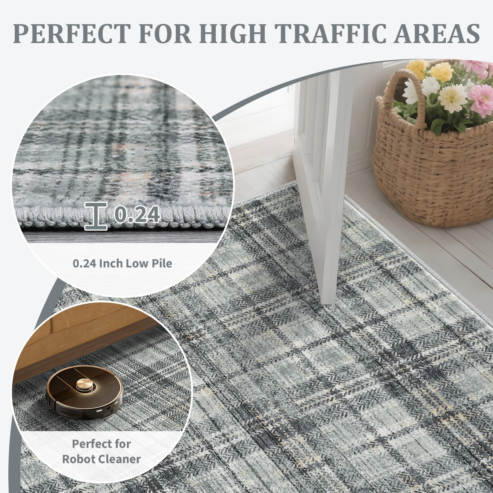 Garvee Washable Rug 2x10 Modern Plaid Runner Rug, Non Slip Stain Resistant Rug Geometric Carpet for Hallway Bedroom Kitchen, Green