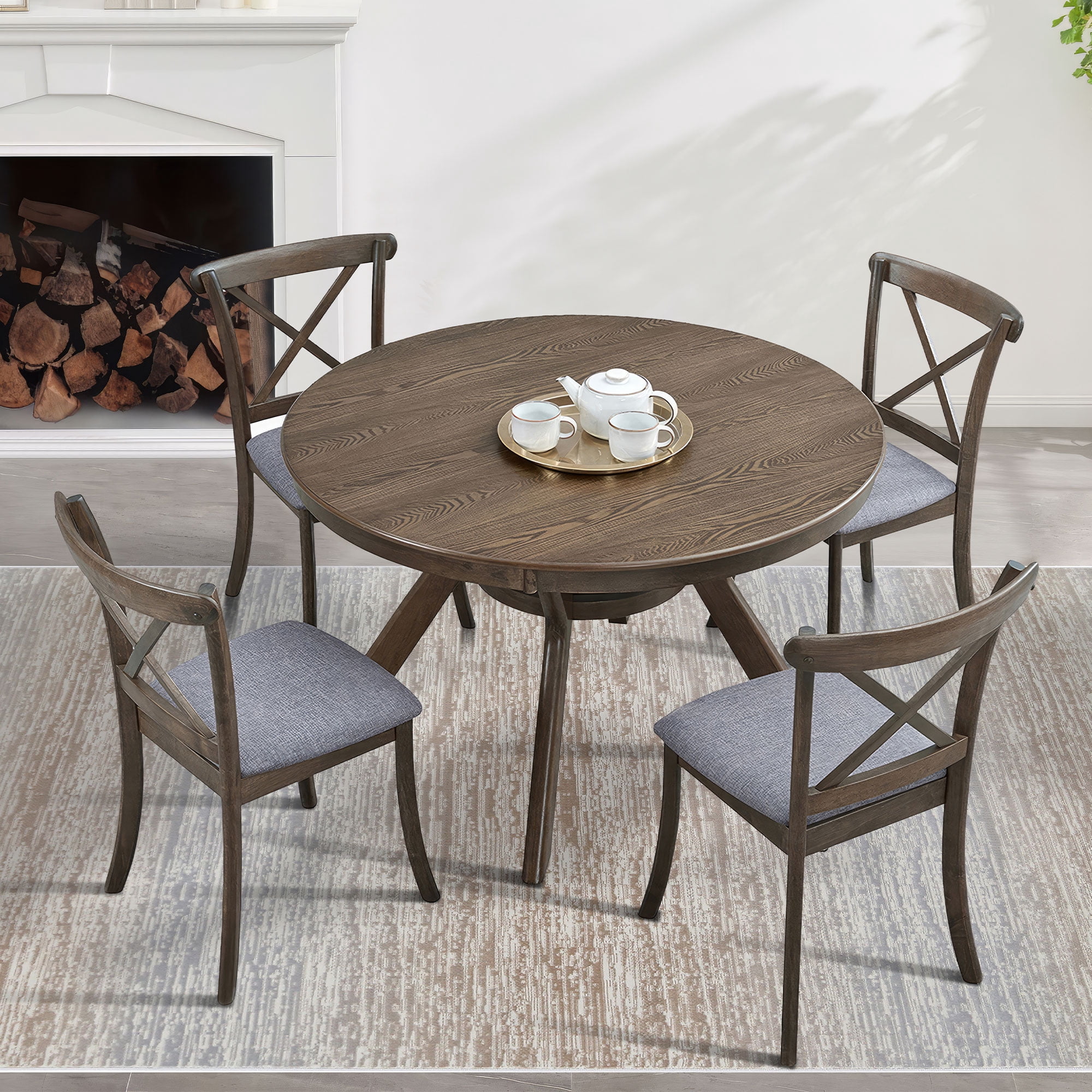 MAYEERTY Wooden X-Back Dining Chairs Set of 2, Modern Fabric Upholstered Kitchen Side Chairs, Cross-Back Rubber Wood Farmhouse Dining Room Chair, OAK