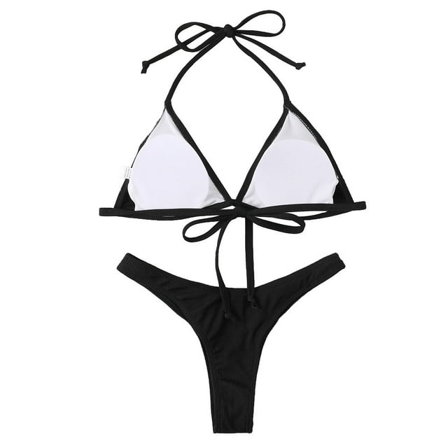Sonducket Tankini sin mangas de 2 piezas de Color sólido, traje de baño Sexy de cintura alta con abertura, traje de baño para fiesta en la piscina, Ropa interior Negro S Sonducket AP010457-07