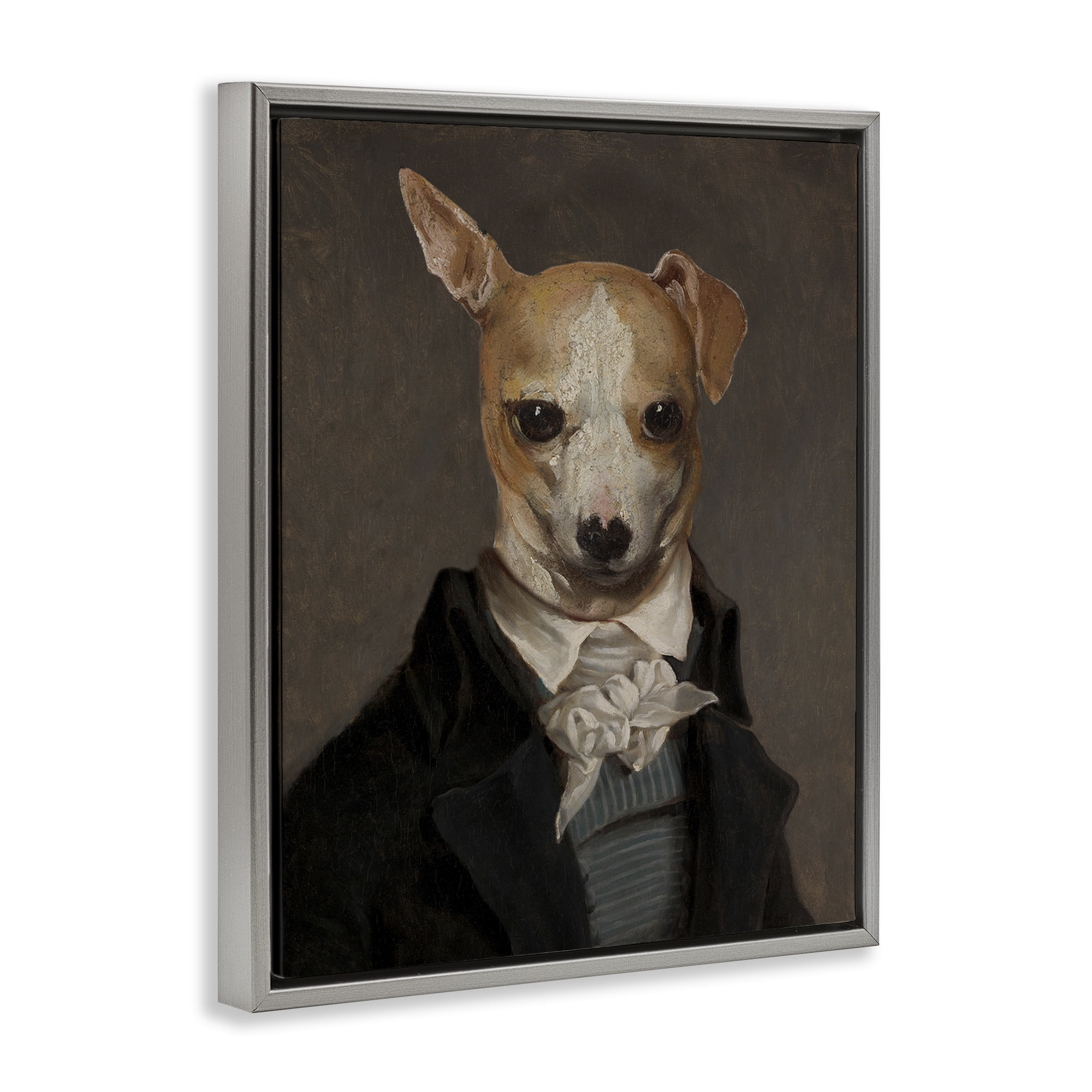 Stupell Industries Classic Portrait Chihuahua Animals & Insects Painting Gray Floater Framed Canvas Art Print Wall Art, 25 x 31