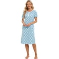 thumbnail image 2 of WBQ Women's Nightgown Sleepshirts Short Sleeve Button Down Nightshirt Crewneck Comfy Polka Dots Loungewear Casual Mid-Length Sleepwear,Blue XXL, 2 of 9