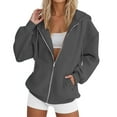 thumbnail image 2 of Sweatshirts for Women Women's Solid Sweatshirt Women Fashion Solid Loose Hooded Zipper Hoodie Long Sleeve Jacket, 2 of 4