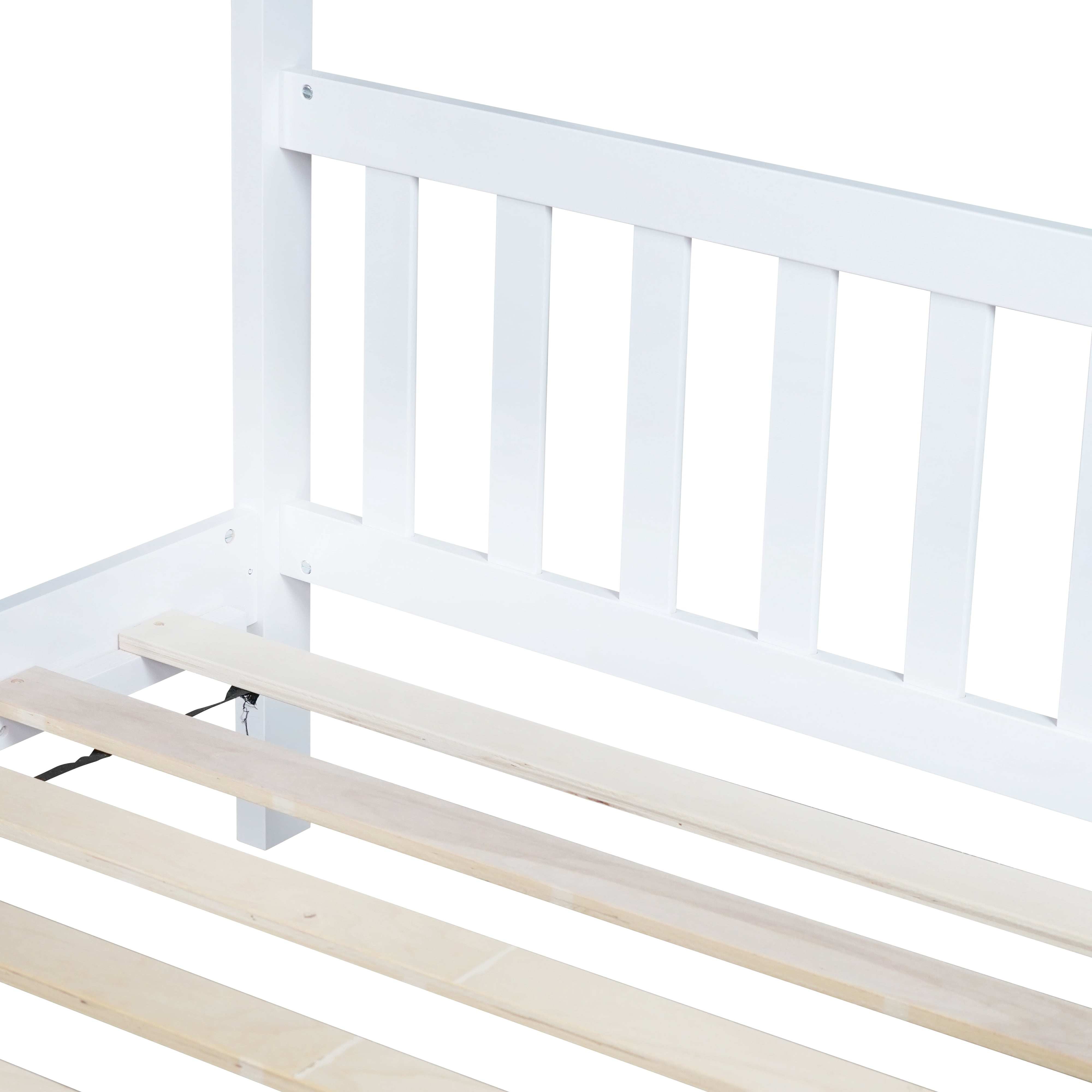 Miniyam Wood Twin Size Bed with House-shaped Design for Kids and Teens, White