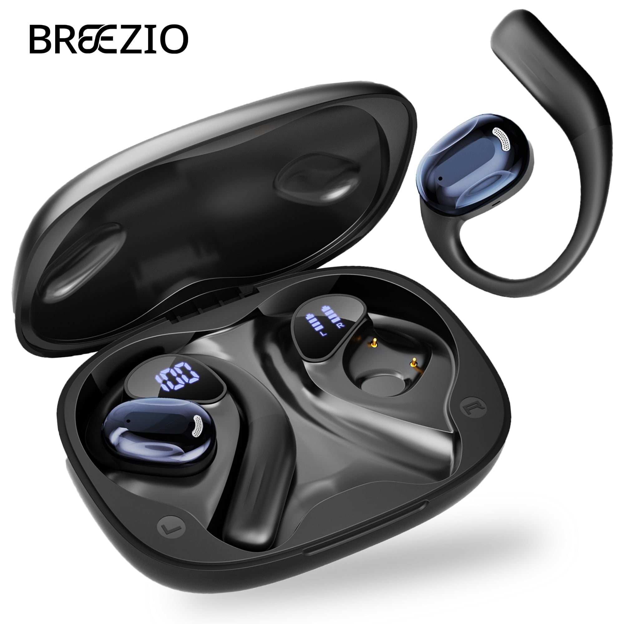 Open Ear Earbuds, Bluetooth 5.4 Wireless Earbuds with Earhooks, 70Hrs Playtime Bluetooth Earphones with LED Display Charging Case, Hifi Stereo Over Earbuds IP7 Waterproof for Sports, Running, Workout