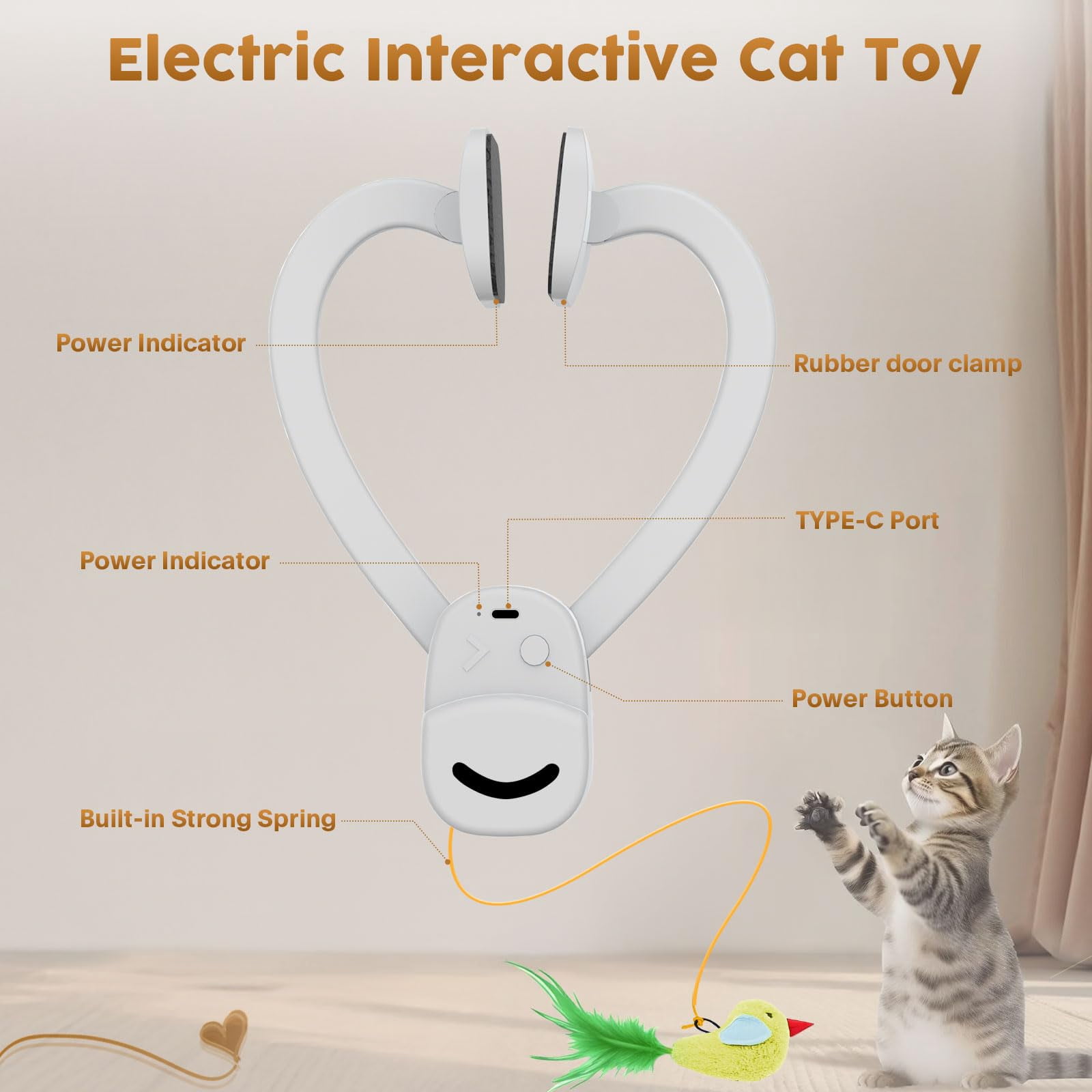Interactive Cat Toys For Indoor Cats: Automatic Flying Bird Wand Chase Exercise Enrichment  Usb Rechargeable Durable Safe Hanging Bored Kittens Adult Multi Households