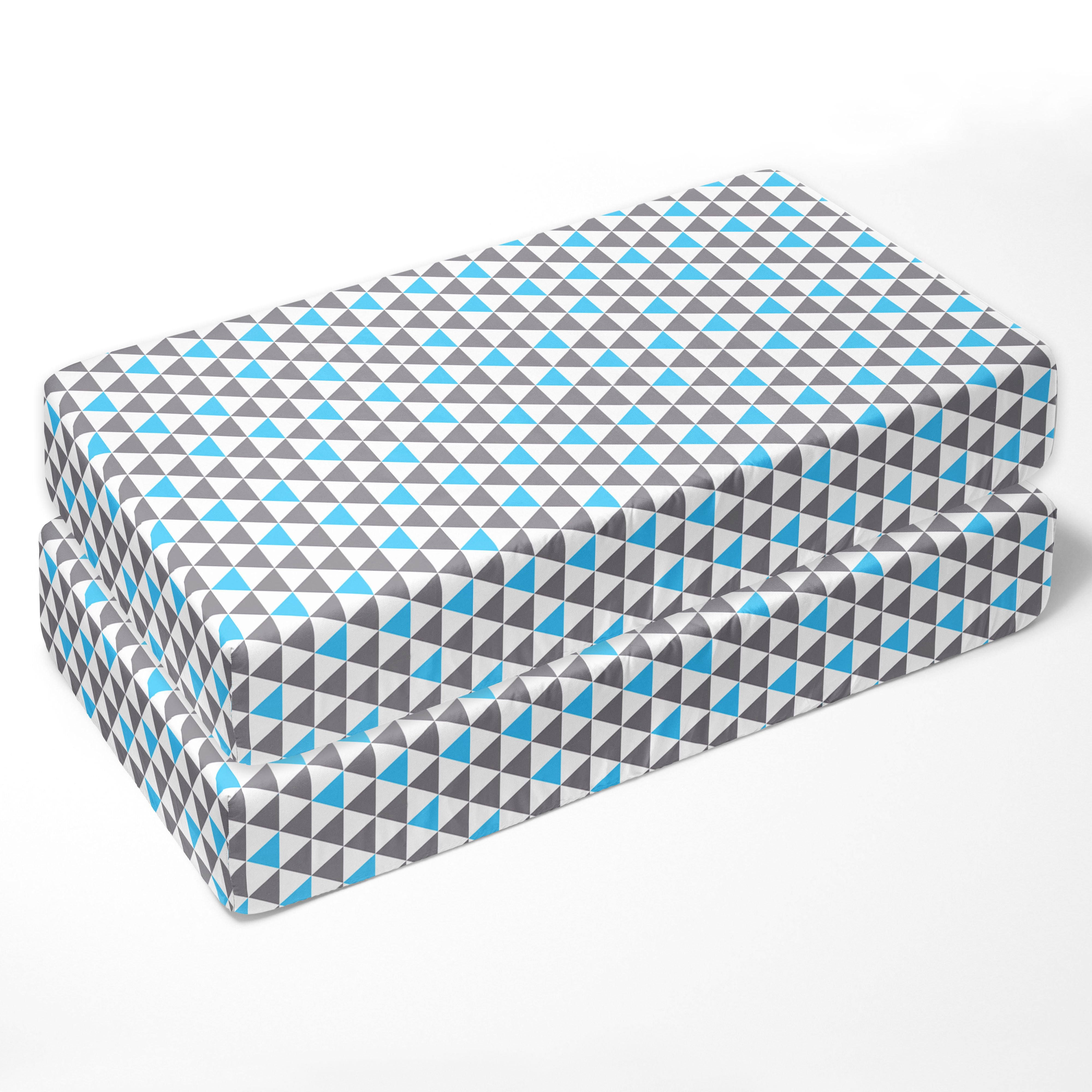 Crib or Toddler Bed Fitted Sheet 100% Cotton Percale, Woodlands Aqua/Navy/Grey