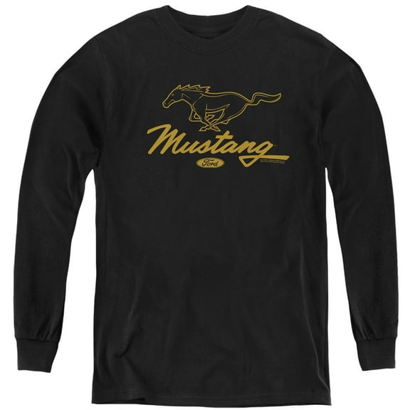 Ford Mustang Pony Script Youth Long Sleeve T-Shirt Black