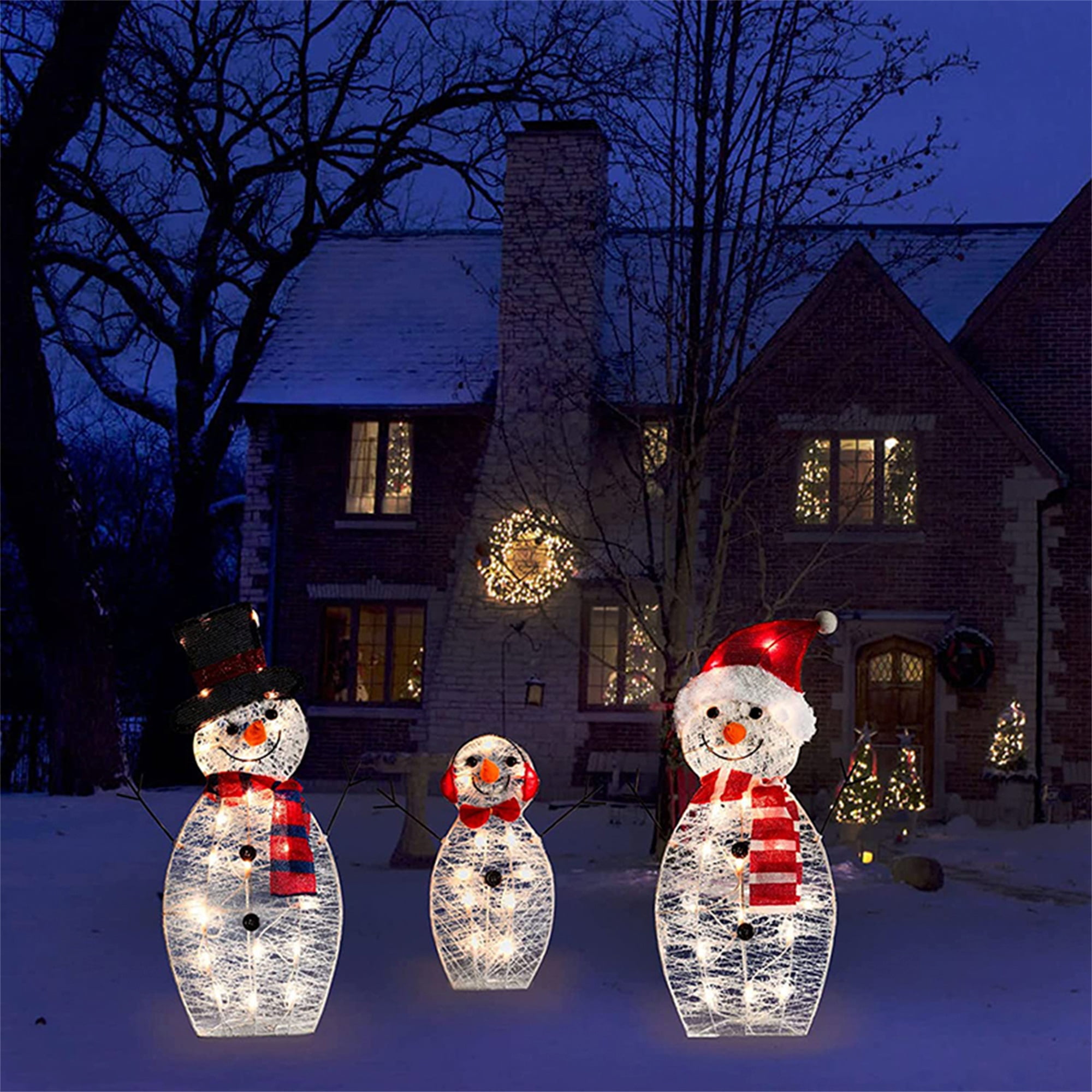 Tregren Light Up Snowman Family, Christmas Snowman Outdoor Decoration