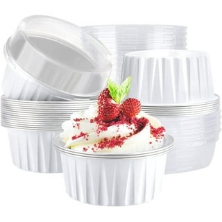 Restaurantware Foil Lux 4 Ounce Creme Brulee Cups, 100 Freezable Disposable Ramekins - Flat Lids Sold Separately, Oven-Ready, Silver Aluminum Baking