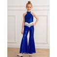thumbnail image 5 of SiiRoh Kids Girls 70s Disco Jazz Dance Outfits Shiny Sequin Halter Crop Top with Flare Pants Stage Performance Royal Blue 14, 5 of 7