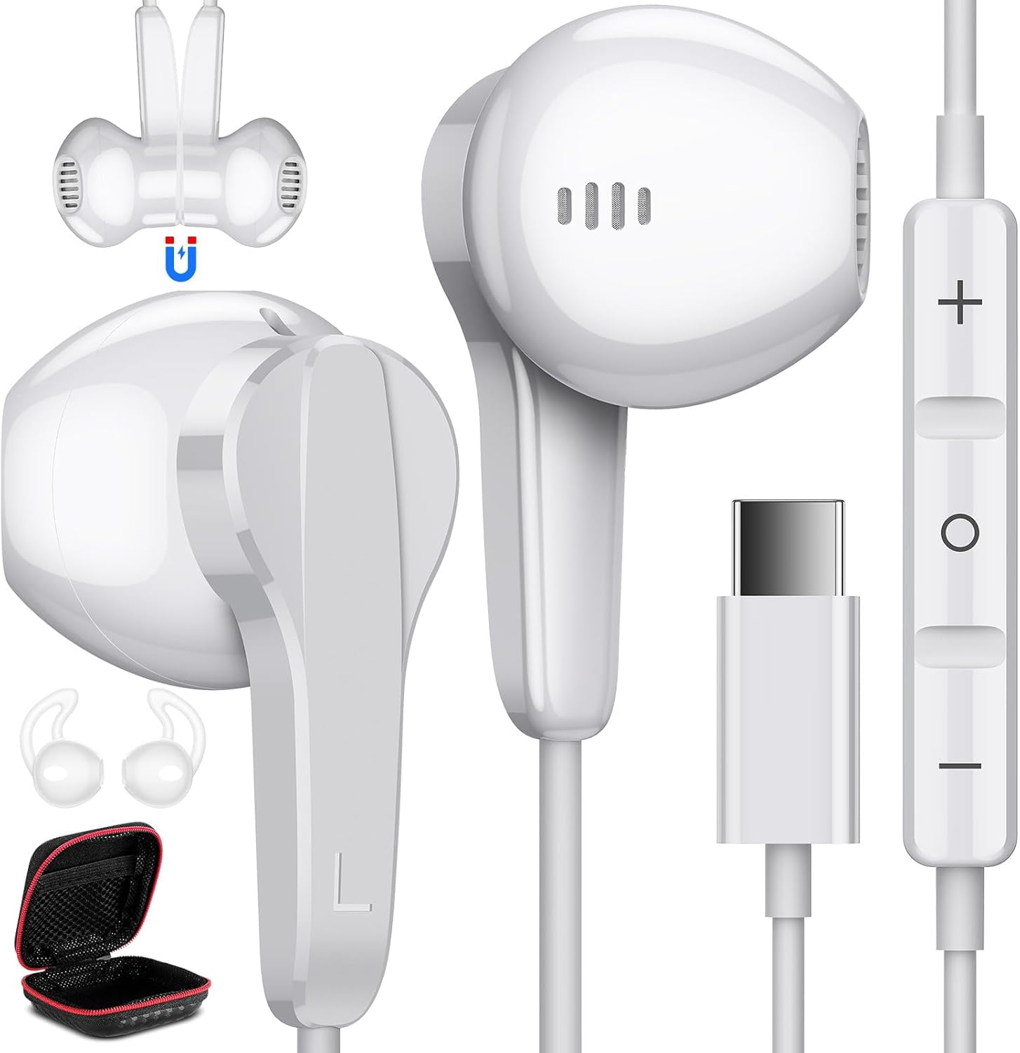 HRTGFD-USB C Headphones for Google Pixel 10 9 Pro XL Fold 8 a 7 6, Type C Earphone Noise Isolating Wired Earbud with Mic HiFi Stereo Cord Ear Bud for iPhone 17 Air 16 15 Pro Max/Galaxy S26 S25 Ultra