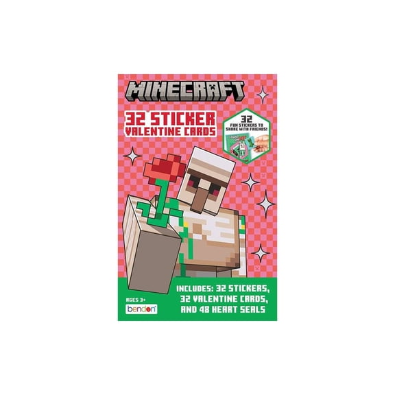 Valentine's Day Classroom Exchange Cards - Minecraft - 32 ct Deluxe Stickers with 48 ct Heart Seals
